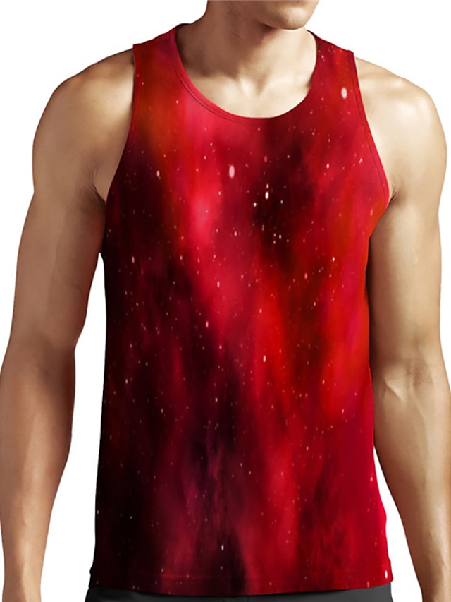  Men's Unisex Tank Top Undershirt Shirt Galaxy Graphic Prints 3D Print Round Neck Plus Size Casual Daily Sleeveless Print Tops Basic Designer Big and Tall Red / Summer