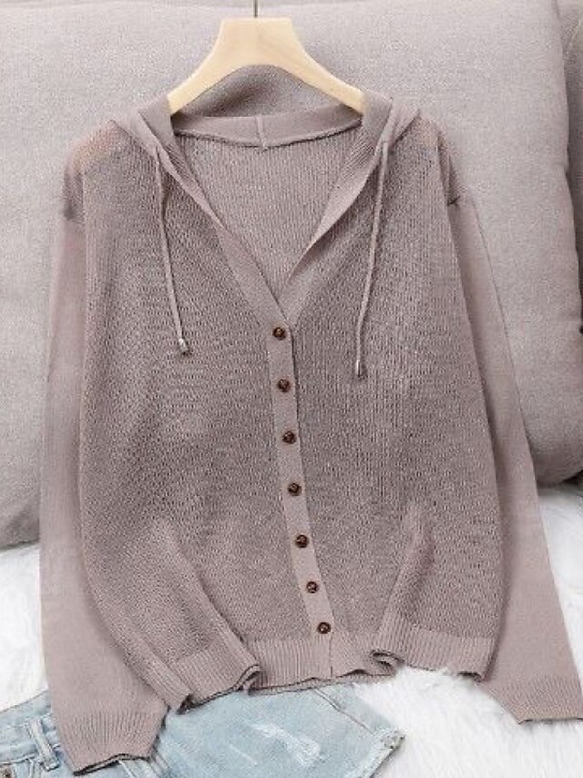  Women's Casual Modern Style Solid Color Cardigan Long Sleeve Sweater Cardigans V Neck Fall Spring Summer Blue Purple Blushing Pink