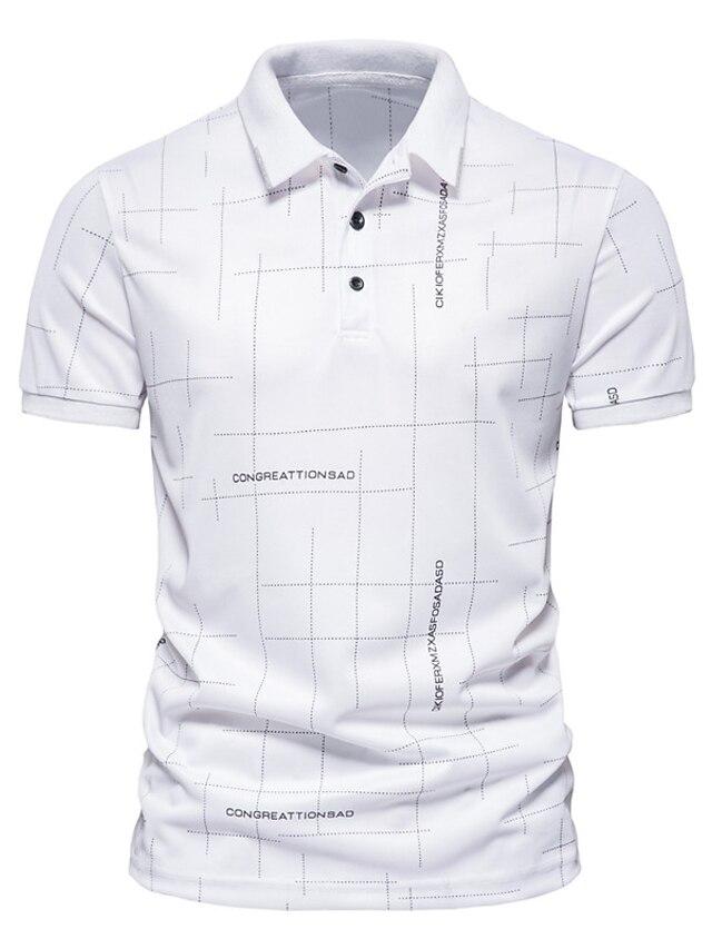  Herre Golf skjorte Tennis skjorte Stripet ikke-utskrift Krage Avslappet Daglig Kortermet Topper Enkel Klassisk Hvit Svart