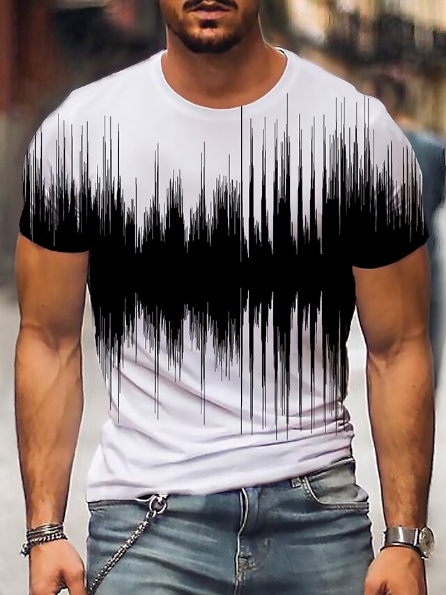  Men's T shirt Tee Shirt Round Neck Graphic 3D Black / White Green White Black Rainbow 3D Print Short Sleeve Plus Size Print Daily Going out Tops Streetwear