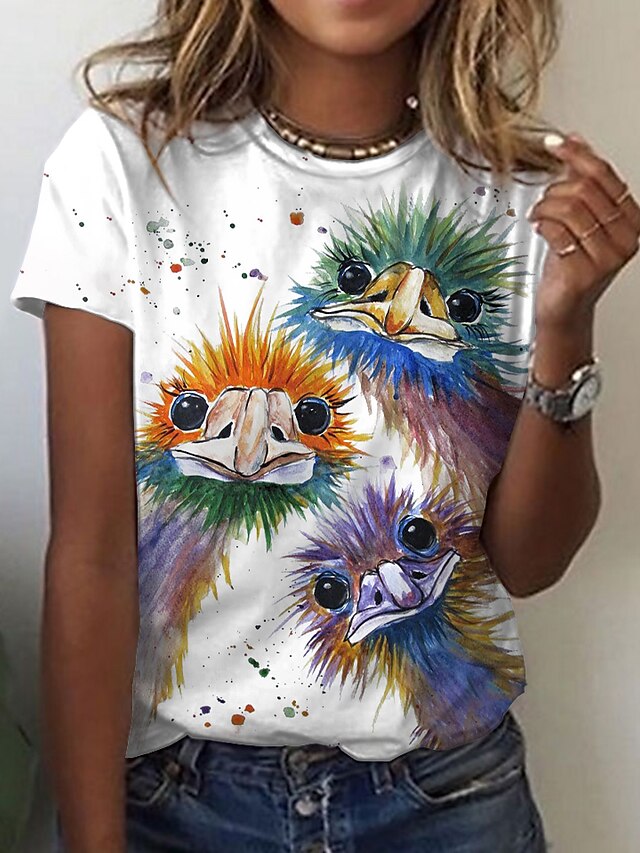  Femme T shirt Tee Animal 3D du quotidien Fin de semaine Blanche Imprimer Manche Courte basique Col Rond Standard