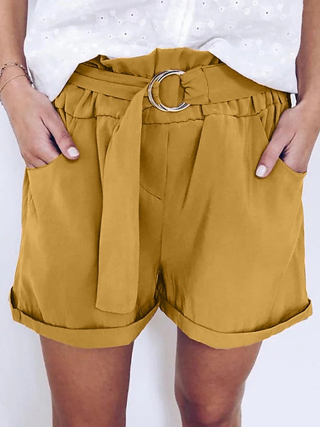  Women's Basic Fashion Pocket Elastic Drawstring Design Shorts Short Pants Micro-elastic Daily Weekend Cotton Blend Plain Mid Waist Comfort Blue Black Green Yellow S M L XL XXL
