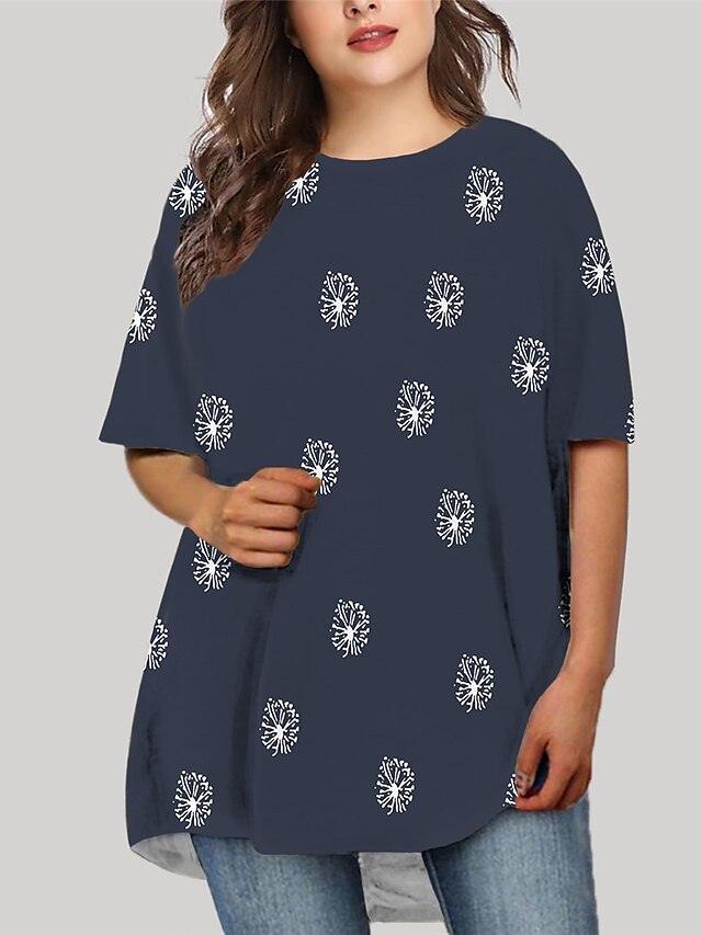  Damen Übergröße Blumen T Shirt Kleid Bedruckt Rundhalsausschnitt Halbe Ärmel Grundlegend Herbst Sommer Normal Täglich Minikleid Kleid