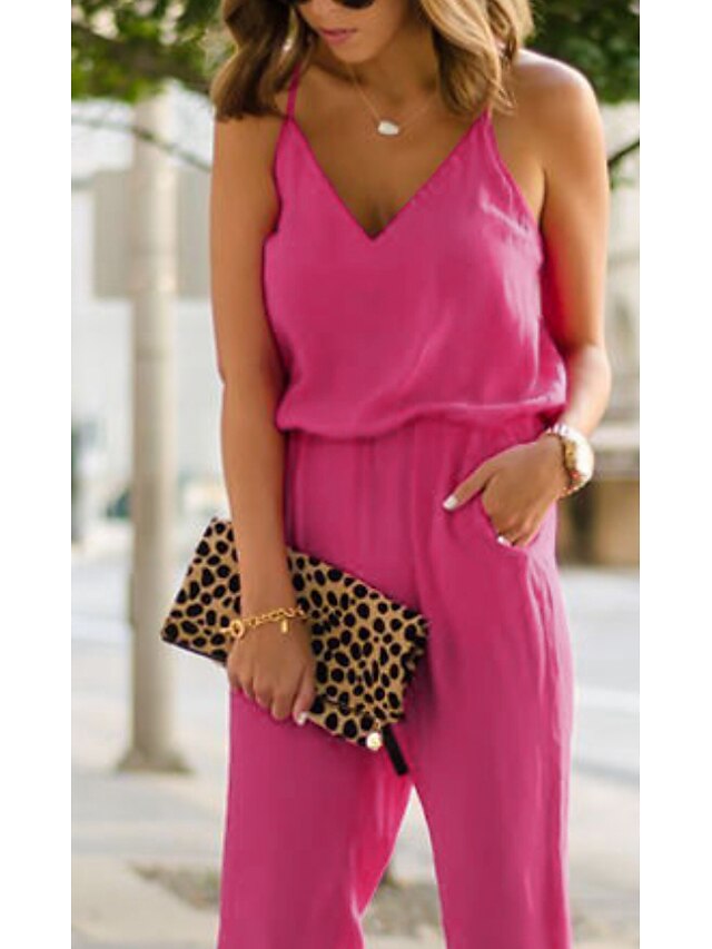  Women's Jumpsuit Solid Colored Basic Strap Regular Fit Blue Fuchsia Yellow S M L Spring & Summer