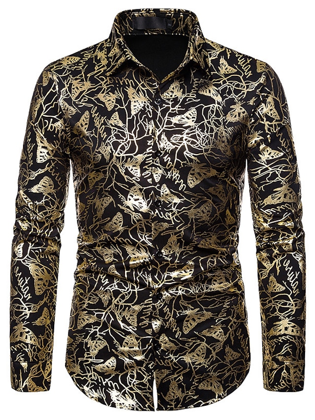  Men's Party Other Prints Shirt Graphic Butterfly Long Sleeve Print Tops Classic Retro Black White Navy Blue / Club