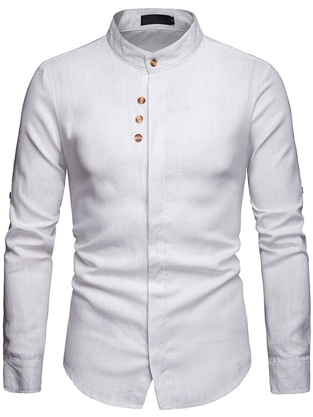  Men's Shirt Solid Color Button Down Collar Casual Daily Long Sleeve Tops Simple Basic White Black Khaki