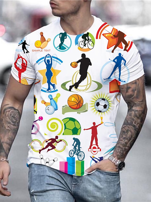  Men's Unisex Tee T shirt Shirt Graphic Prints Olympics Soccer 3D Print Crew Neck Daily Holiday Short Sleeve Print Tops Casual Designer Big and Tall White / Summer
