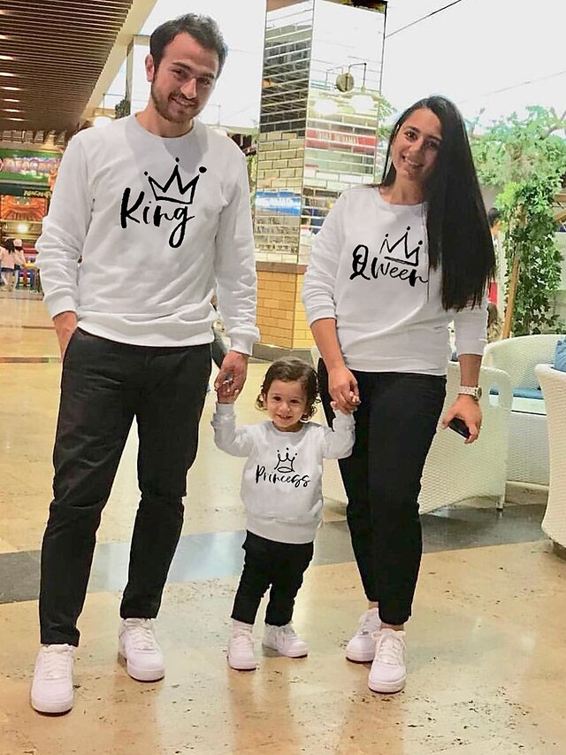  Family Look Tops Sweatshirt Letter White Long Sleeve Matching Outfits