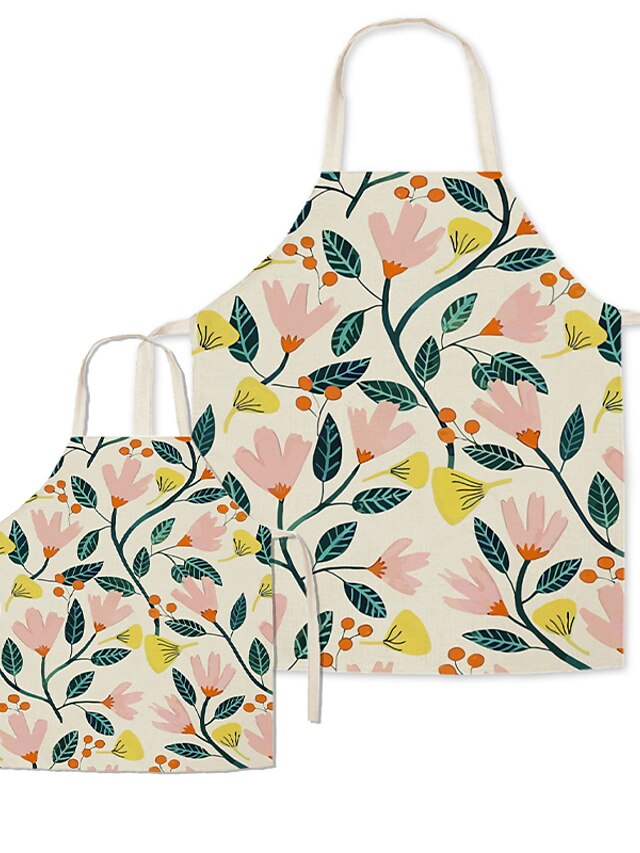 Family Look Aprons Family Gathering Floral Leaf Print Khaki Active Matching Outfits