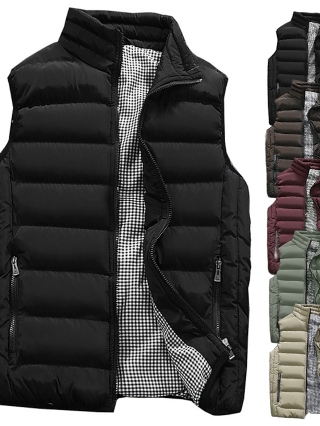  Men's Quilted Full Zip Windbreaker Running Vest Gilet Outerwear Sleeveless Winter Casual Athleisure Thermal Warm Waterproof Breathable Fitness Gym Workout Running Sportswear Activewear Solid Colored