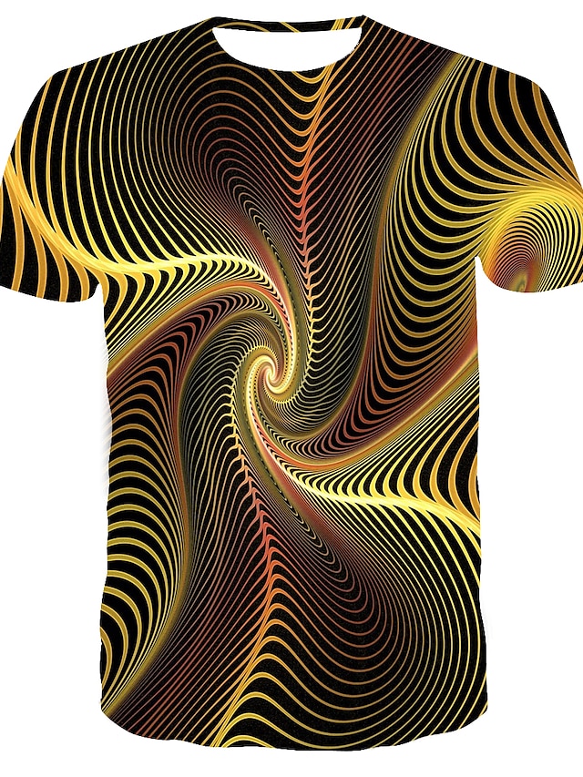  Men's Shirt T shirt Tee Graphic Abstract 3D Round Neck Yellow 3D Print Daily Short Sleeve Print Clothing Apparel Designer Basic Big and Tall