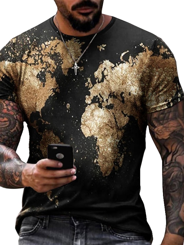  Men's Tee T shirt Tee Shirt Map Graphic Prints Poker 3D Print Round Neck Daily Holiday Short Sleeve Print Tops Casual Designer Big and Tall White Gray Brown / Summer