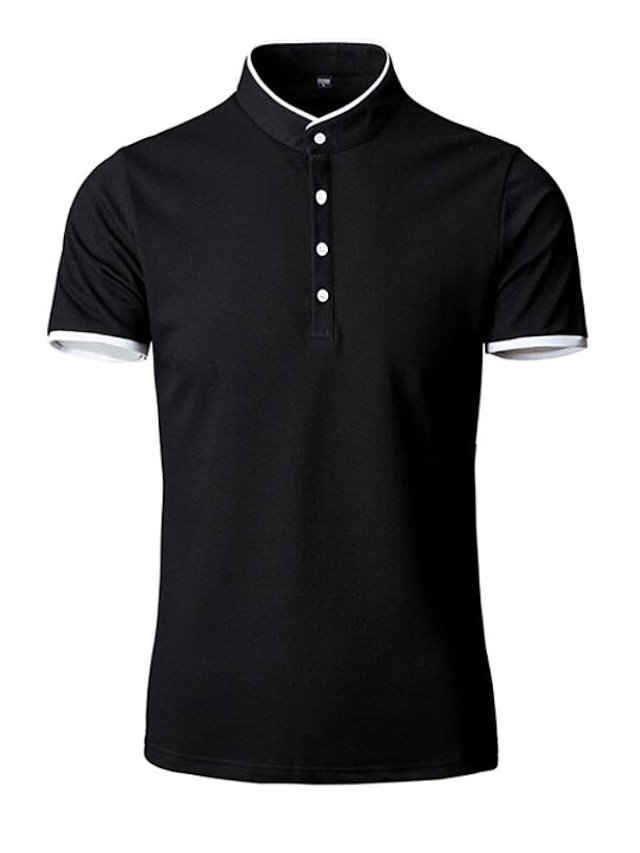  Men's Collar Polo Shirt Golf Shirt Tennis Shirt Collar Standing Collar Henley Solid Color Green White Black Blue Gray Short Sleeve Casual Daily Tops Simple