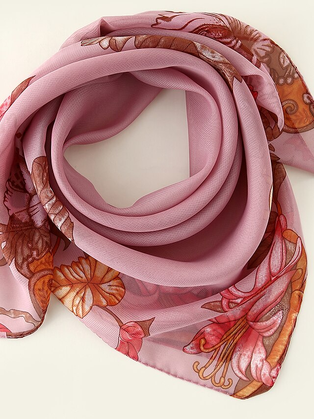  Women's Square Scarf Blue Party Scarf Floral / Chiffon / Pink / Fall / Spring