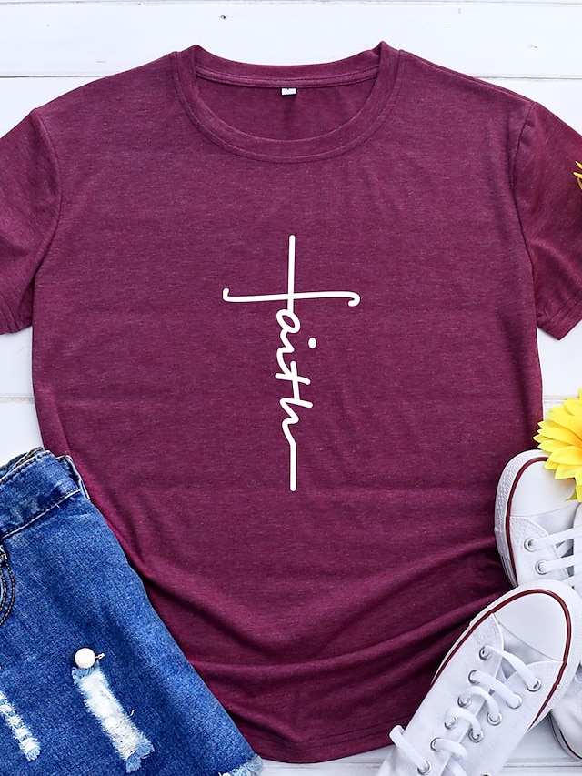  Women's Cross Faith Christian Womens T Shirts Graphic Tee Summer Cotton Tops