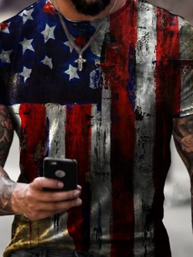  Men's Distressed American Flag 3D Printed Tee
