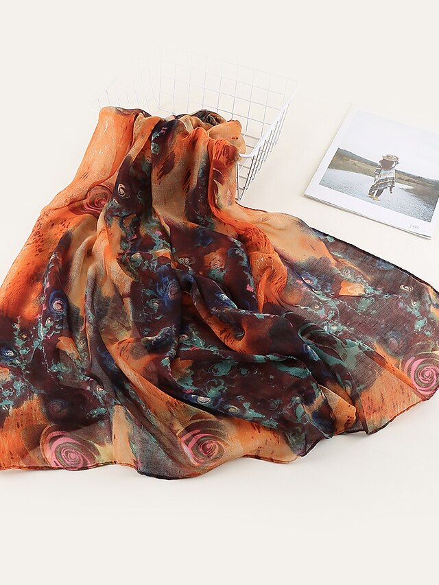  Women's Chiffon Scarf Multi-color Holiday Daily Wear Scarf Floral Color Block / Polyester