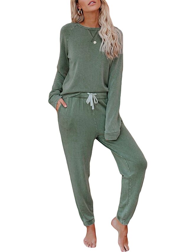  Women's Loungewear Basic Home Daily Wear Wool & Polyester Blend Solid Color Hoodie Pajamas Fall & Winter Pant Long Sleeve Scoop Neck Belt Included Drawstring