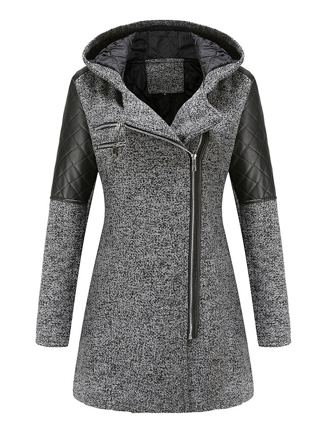  Women's Parka Winter Daily Regular Coat Windproof Warm Regular Fit Casual Jacket Long Sleeve Quilted Color Block Black Dark Gray