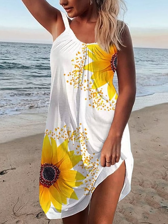  Women's Strap Dress Mini Dress Sunflower Sleeveless Summer Spring Print Casual Loose Fit 2023 S M L XL XXL