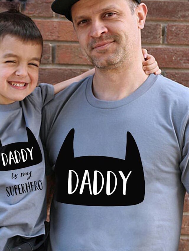  Dad and Son Cotton T shirt Tops Sport Letter Print White Gray Red Short Sleeve Daily Matching Outfits / Summer / Cute