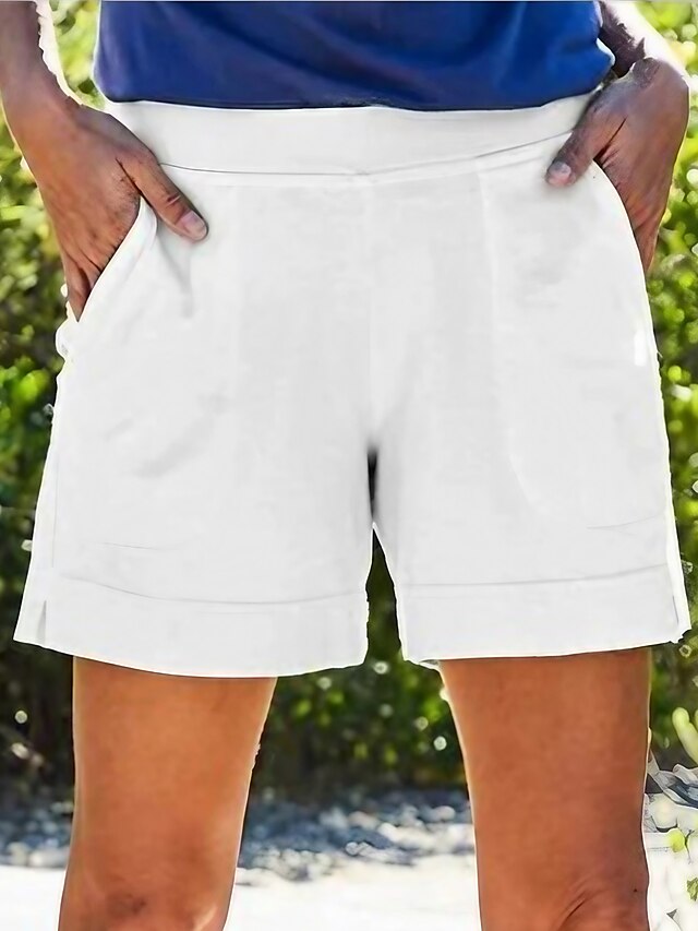  Mulheres Perna larga Calção Bermudas Tecido Curto Cintura Média Casual Casual / esportivo Preto Branco S M