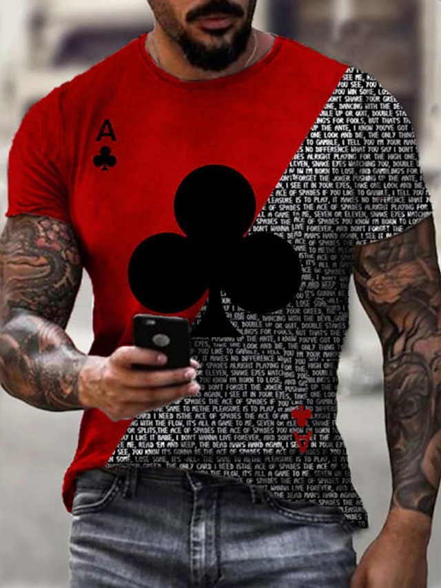  Herre Unisex T-Shirts T-shirt Skjorte Grafiske tryk Poker 3D-udskrivning Rund hals Plusstørrelser Daglig Ferie Kortærmet Vintage Stil Trykt mønster Toppe Polyester Designer Afslappet Stor og høj