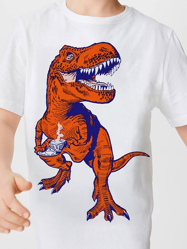  Kids Boys' T shirt Tee Short Sleeve White Black Graphic Dinosaur Animal Daily Wear Cotton Basic / Summer