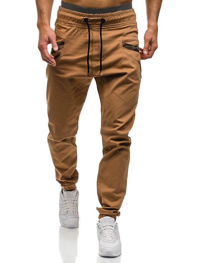  Men's Casual / Sporty Pocket Pants Chinos Full Length Pants Micro-elastic Casual Daily Solid Color Mid Waist Breathable Outdoor Loose Black Gray Khaki S M L XL XXL / Summer / Drawstring