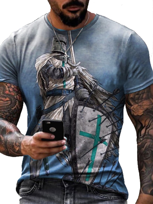  Homens Camisetas Camiseta Camisa Social Estampas Abstratas Humano Impressão 3D Decote Redondo Diário Feriado Manga Curta Imprimir Normal Blusas Casual Designer Grande e Alto Preto Azul Marron / Verão
