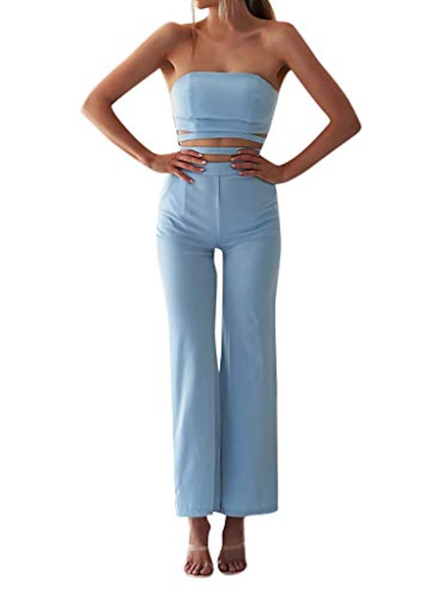  Combinaison-pantalon Femme Sans Manches Couleur unie Décontractée Bleu Ciel Noir Rouge S M L XL