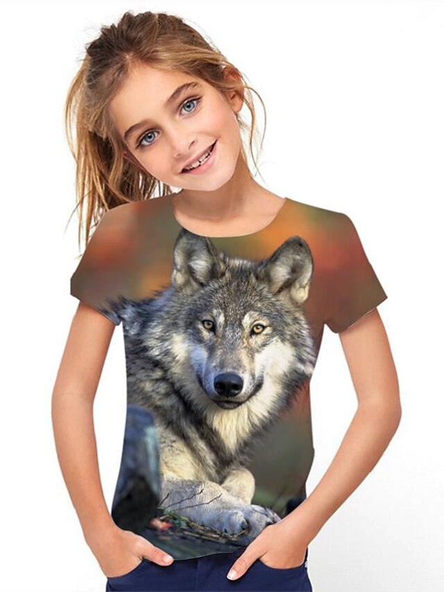  Mädchen 3D Graphic Tier T-Shirt Kurzarm 3D-Druck Frühling Sommer Aktiv Polyester Kunstseide kinderkleidung 3-12 Jahre