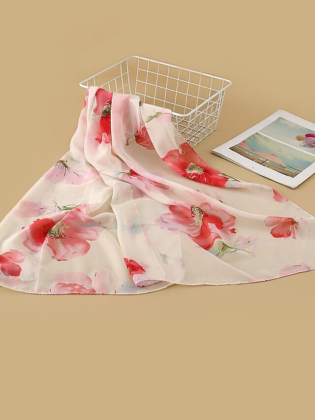  Women's Chiffon Scarf Rose Holiday Scarf Floral / Multi-color