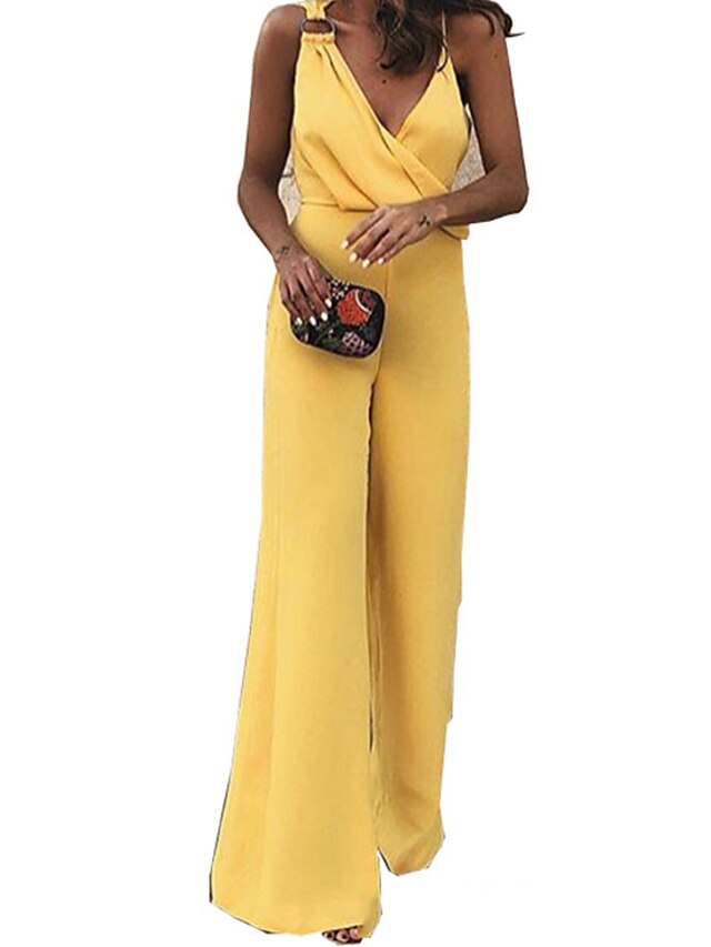  Women's Jumpsuit Solid Colored Ordinary Deep V Regular Straps Regular Fit Pink Yellow S M L Summer
