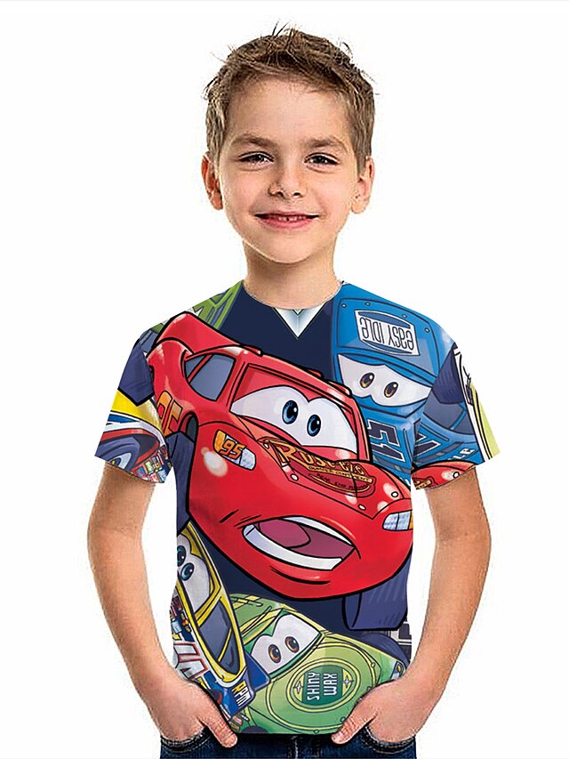  Kinder Jungen T-Shirt Kurzarm 3D-Druck Karikatur Blau Kinder Oberteile Sommer Aktiv Freizeitskleidung Normale Passform 4-12 Jahre