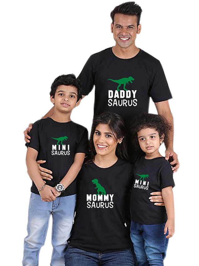  Familienblick Baumwolle T-Shirt Oberteile Täglich Dinosaurier Buchstabe Bedruckt Weiß Schwarz Grau Kurzarm Aktiv Passende Outfits
