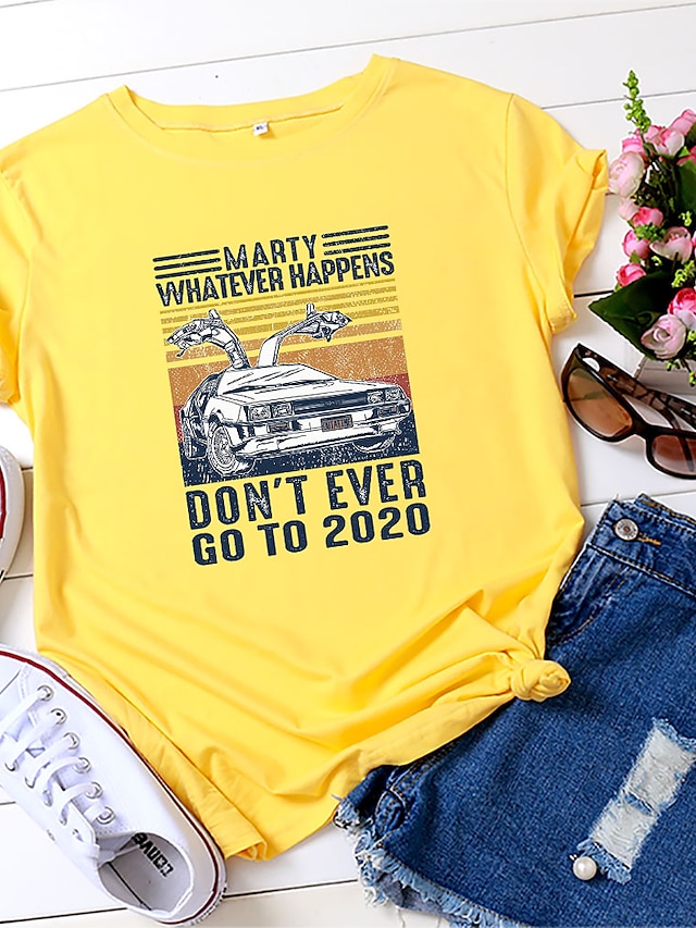  car two doors open t-shirt marty whatever happens don't ever go to 2022 vintage short-sleeved with graphic print blouses tops summer tops for women, men, teenagers, girls casual shirt blouse