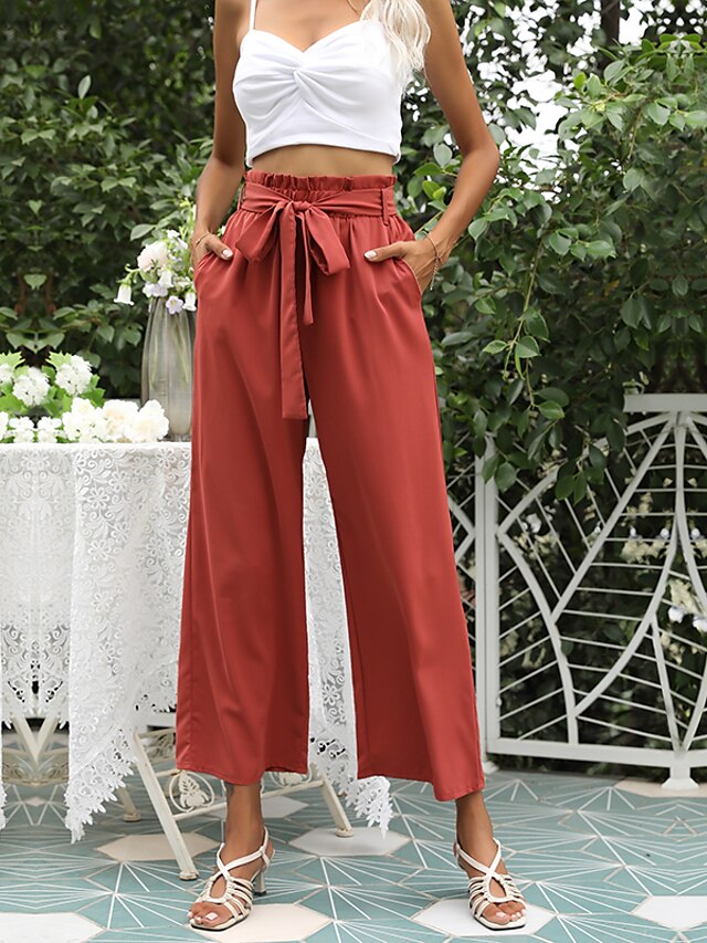  Women's Chino Pants Full Length Pants Casual 35%Cotton 65%Polyester Plain Mid Waist Red S M L XL