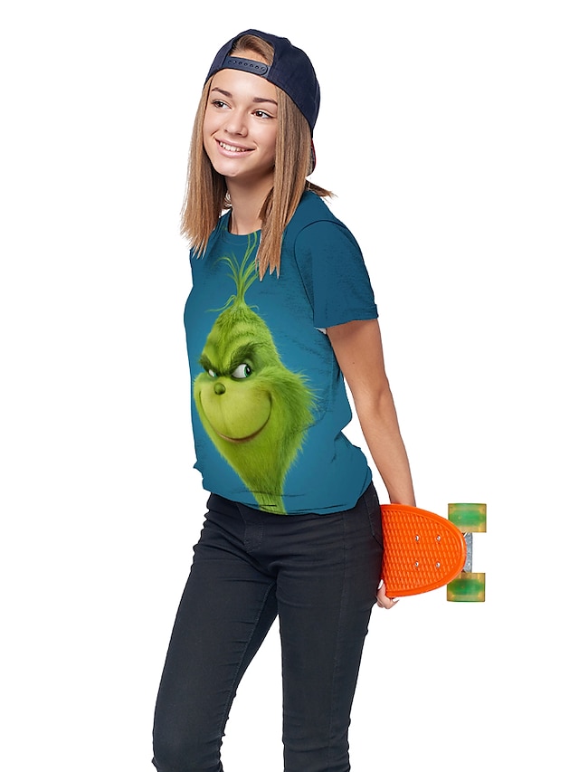  Kids Girls' T shirt Tee Short Sleeve 3D Print Cartoon Unisex Print Green Children Tops Summer Active Daily Wear Regular Fit 3-12 Years