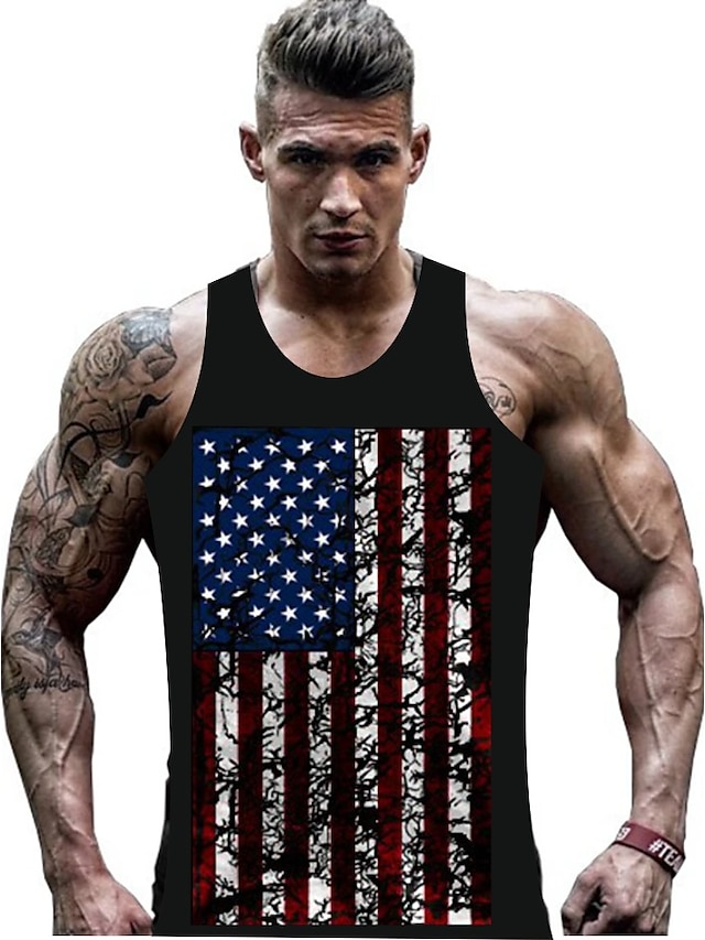 Men's Tank Top Shirt Graphic Patterned National Flag Round Neck Daily Sports Sleeveless Print Slim Tops Active Black Gray / Summer / Summer