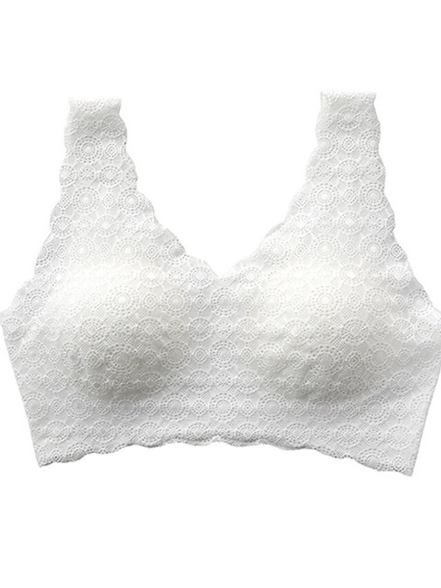  Women's Lace Bras Bra Full Coverage Plain Stretchy Causal Daily White