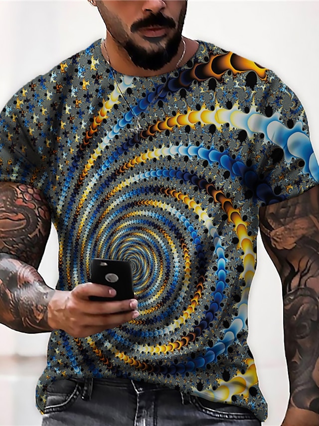  Men's Unisex Tee T shirt Shirt Optical Illusion Graphic Prints Spiral Stripe 3D Print Crew Neck Daily Holiday Short Sleeve Print Tops Casual Designer Big and Tall Gray / Summer