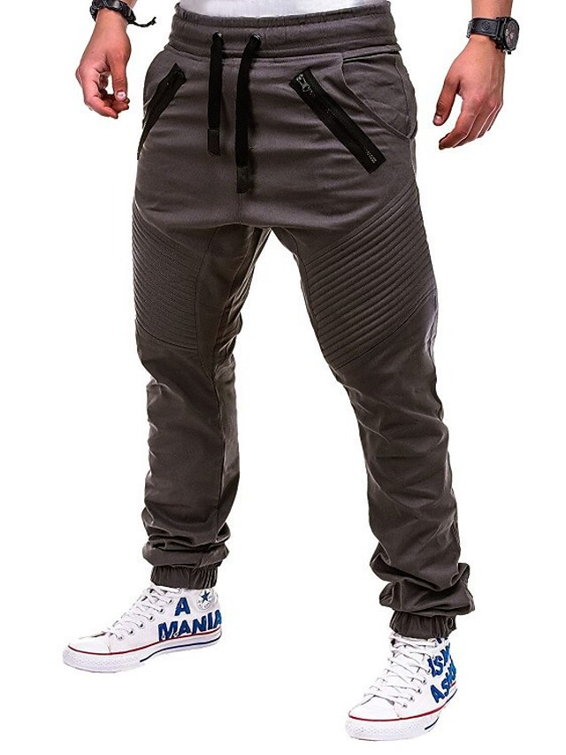  Men's Basic Jogger Full Length Pants Solid Colored Mid Waist Loose Black Khaki Green Dark Gray White S M L XL 2XL