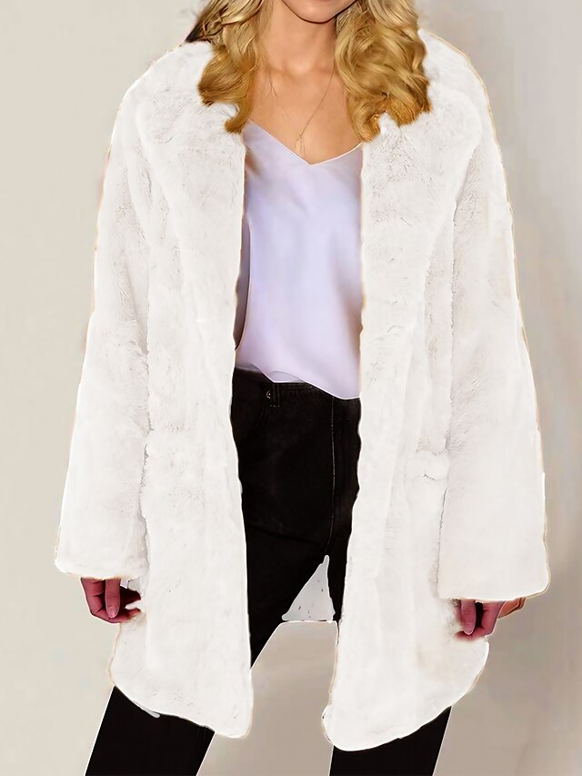  Women's Faux Fur Coat Active Casual Wedding Valentine's Day Going out Work Coat Long Polyester Camel White Black Fall Winter Spring Turndown Regular Fit S M L XL XXL 3XL