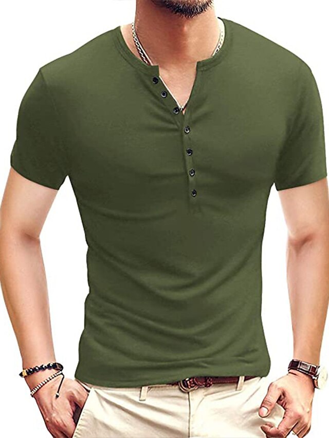  Men's T shirt Tee Solid Color Button Down Collar Daily Outdoor Short Sleeve Button-Down Tops Simple Fashion Sports Green White Black / Summer