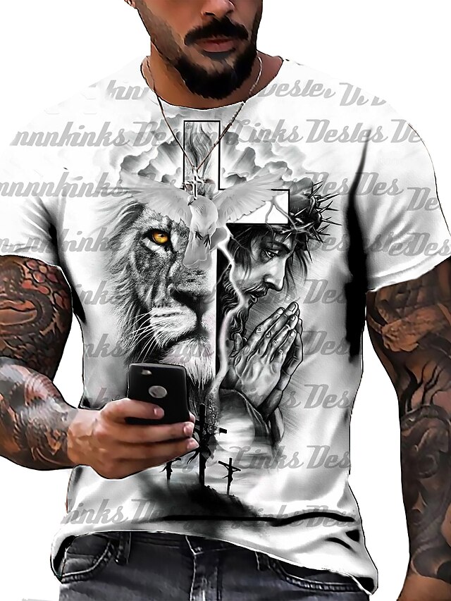  Men's Unisex Tee T shirt Shirt Graphic Prints Lion 3D Print Crew Neck Daily Holiday Short Sleeve Print Tops Casual Designer Big and Tall Blue-Green Purple Gray / Summer