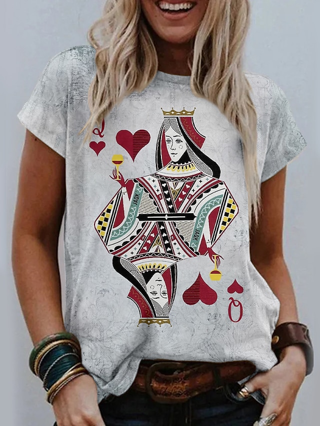  Damen T Shirt Herz Graphic Täglich Wochenende Grau Bedruckt Kurzarm Vintage Basic Rundhalsausschnitt Regular Fit