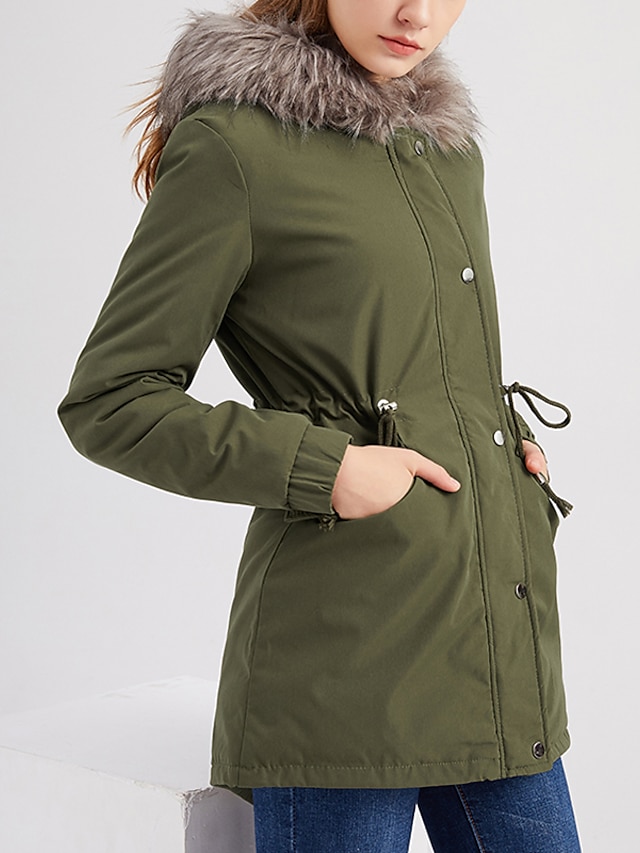  Women's Parka Long Coat Loose Jacket Solid Colored Army Green Black Red