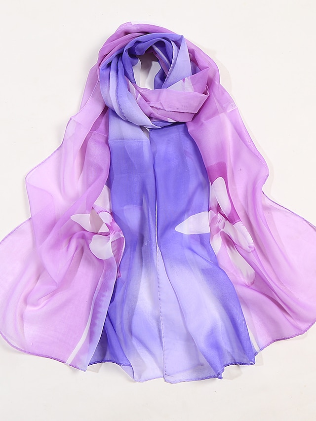  Women's Rectangle Scarf Chiffon Scarf Purple Party Daily Holiday Scarf Multicolor Pure Color / Fall / Winter / Spring / Summer / Shawls