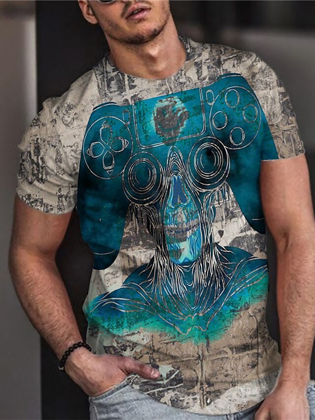  Herre Unisex Daglig 3D-udskrivning T-Shirts T-shirt Skjorte Grafiske tryk Spil Spillekonsol Kortærmet Trykt mønster Toppe Afslappet Designer Stor og høj Blå / Sommer